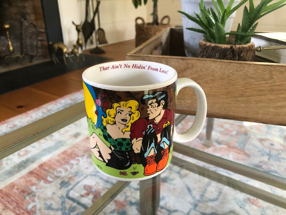 Vintage 90s Thar Ain't No Hidin' From Love Mug The Good Company, Pin Up Pop Art